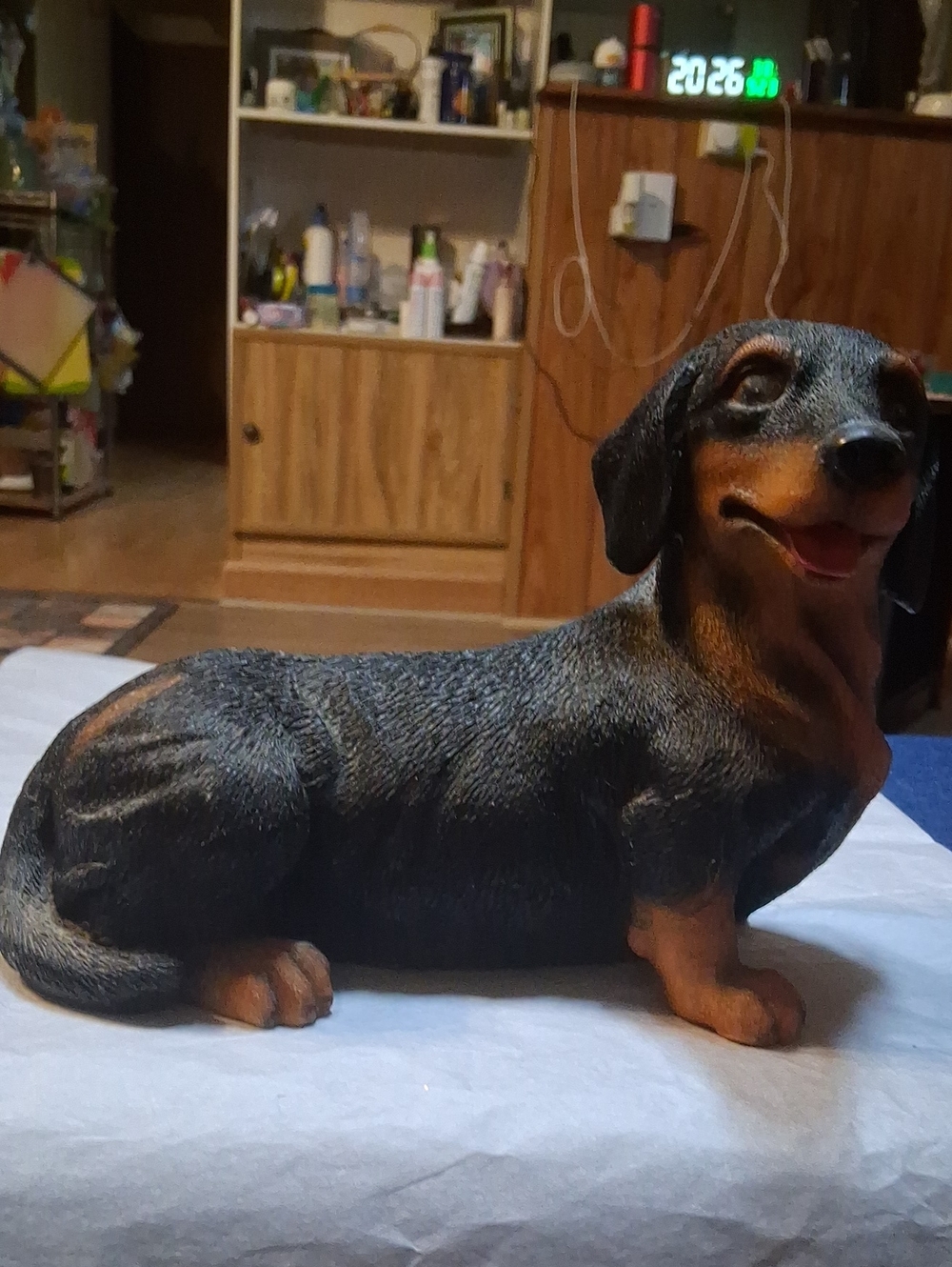 1980's Vintage Resin Black & Brown Dachshund Figurine - Decorative Pet Statue